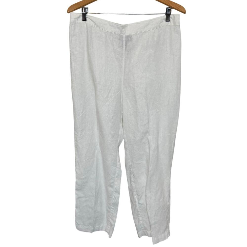 CHICO'S Women's 2 US 12 100% Linen Wide Leg Pull On Pants White Pockets Beachy